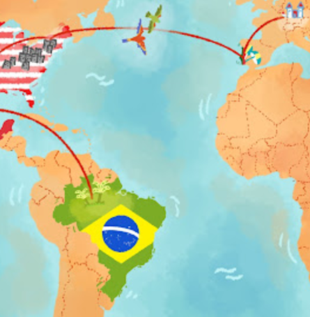 um mapa da américa do sul e da europa